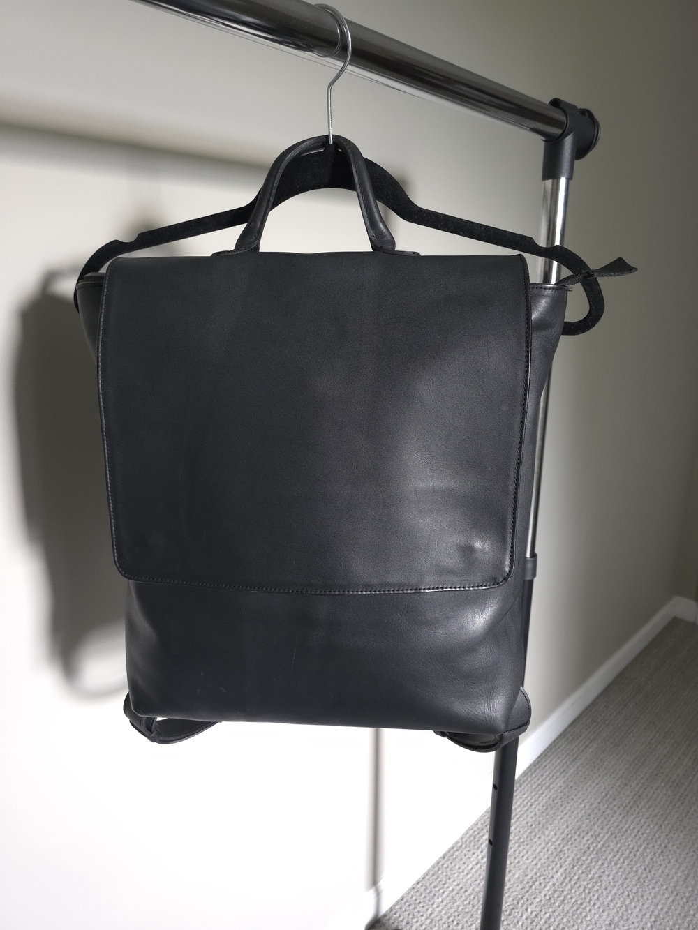 Black Leather & Suede Unisex Backpack, Handmade